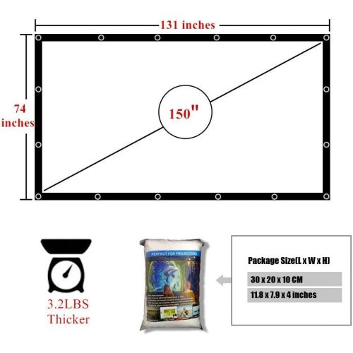  [아마존베스트]YF2009 Updated 150 Inch Portable Projector Screen, 16:9 HD Foldable Anti Crease Indoor Outdoor Movie Projection Screen for Camping/Home Theater/Office/Party - with Hooks and Ropes,