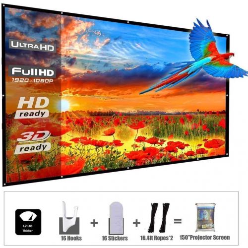  [아마존베스트]YF2009 Updated 150 Inch Portable Projector Screen, 16:9 HD Foldable Anti Crease Indoor Outdoor Movie Projection Screen for Camping/Home Theater/Office/Party - with Hooks and Ropes,