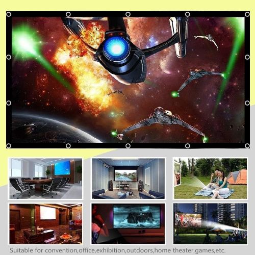  [아마존베스트]YF2009 Updated 150 Inch Portable Projector Screen, 16:9 HD Foldable Anti Crease Indoor Outdoor Movie Projection Screen for Camping/Home Theater/Office/Party - with Hooks and Ropes,