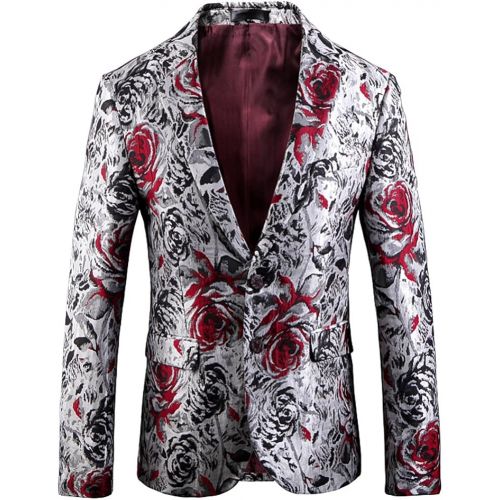  할로윈 용품YFFUSHI Mens Floral Printed Blazer Jackets Slim Fit Notched Lapel Stylish Casual Dress Suits