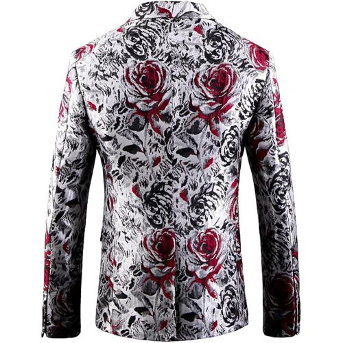  할로윈 용품YFFUSHI Mens Floral Printed Blazer Jackets Slim Fit Notched Lapel Stylish Casual Dress Suits