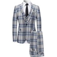 할로윈 용품YFFUSHI Mens 3 Piece Suit Check Plaid Slim fit One Button Formal Dress Blazer Jacket Tux Vest & Trousers