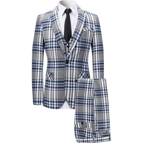  할로윈 용품YFFUSHI Mens 3 Piece Suit Check Plaid Slim fit One Button Formal Dress Blazer Jacket Tux Vest & Trousers