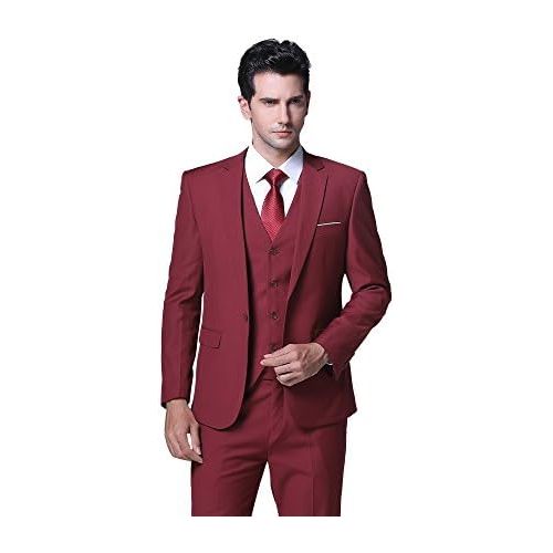  할로윈 용품YFFUSHI Mens Slim Fit 3 Piece Suit One Button Business Wedding Prom Suits Blazer Tux Vest & Trousers