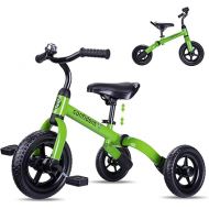 YGJT 3 in 1 Tricycle for Toddlers Age 2-5 Years Old, Folding Kids Balance Bikes with Adjustable Seat and Removable Pedal, Ride-on Toys for Infant, Gift for Baby Boys Girls Birthday(Green)