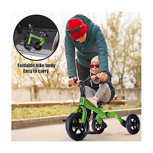  YGJT 3 in 1 Tricycle for Toddlers Age 2-5 Years Old, Folding Kids Balance Bikes with Adjustable Seat and Removable Pedal, Ride-on Toys for Infant, Gift for Baby Boys Girls Birthday(Green)