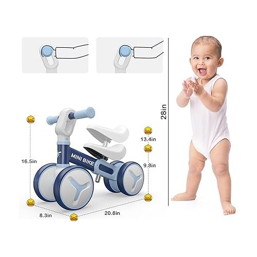  Baby Balance Bike for 1 Year Old Boys Girls, 12-36 Months Riding Toys Toddler Bike with Adjustable Seat, No Pedal Infant 4 Wheels Bicycle, Baby's First Bike First Birthday Gift Christmas