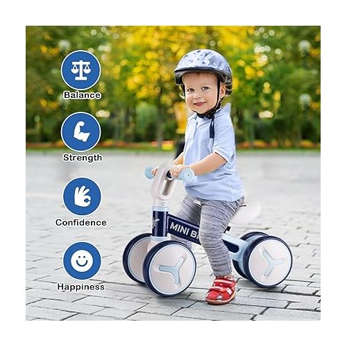  Baby Balance Bike for 1 Year Old Boys Girls, 12-36 Months Riding Toys Toddler Bike with Adjustable Seat, No Pedal Infant 4 Wheels Bicycle, Baby's First Bike First Birthday Gift Christmas