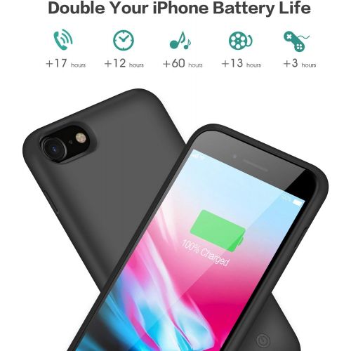  [아마존베스트]YHO Battery Case for iPhone 8/7/6s/6/SE(2020), Upgraded 6000mAh Portable Rechargeable Charger Case for iPhone 6s/6 Extended Battery Pack for iPhone 8/7/SE(2020) Protective Charging Cas