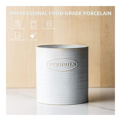  YHOSSEUN Porcelain Utensil Holder Basic Ceramic Kitchen Utensil Crock, Vintage Style, Oval