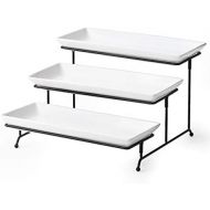 YHOSSEUN 3 Tier Serving Stand Tiered Serving Stand With 3 Porcelain Serving Platters Trays For Dessert Server Display Collapsible Sturdier Metal Rack Large size 14 inch