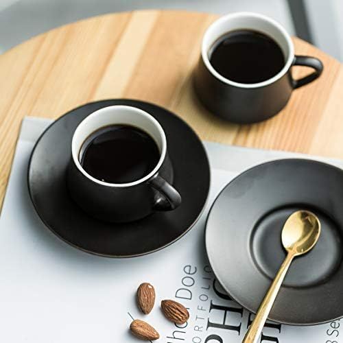  [아마존베스트]YHOSSEUN Espresso Cups with Saucers Set with Cup Holder 4 oz Cappuccino Cups Set of 6 - Teacup for Tea Party Black
