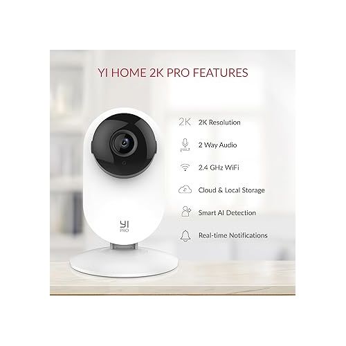  YI Pro 2K 4PC Home Security Camera, 2.4Ghz Indoor IP Camera with Person, Vehicle, Animal Detection, Phone App for Baby, Pet, Dog Monitoring, Works with Alexa and Google Assistant