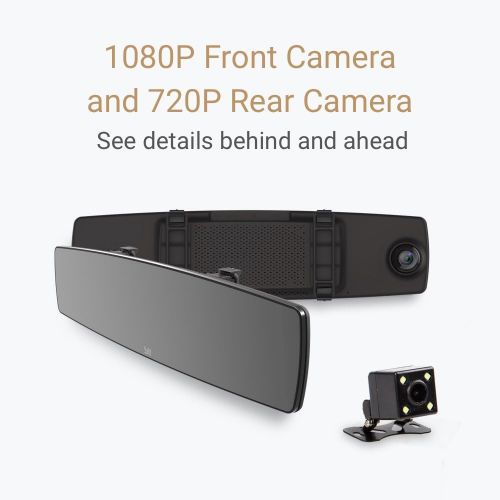  YI Mirror Dash Cam, Dual Dashboard Camera Recorder with Touch Screen, Mobile APP, Front Rear View HD Camera, G Sensor, Reverse Monitor, Loop Recording