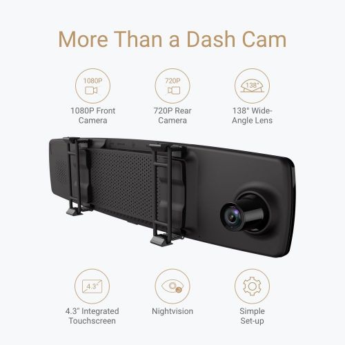  YI Mirror Dash Cam, Dual Dashboard Camera Recorder with Touch Screen, Mobile APP, Front Rear View HD Camera, G Sensor, Reverse Monitor, Loop Recording