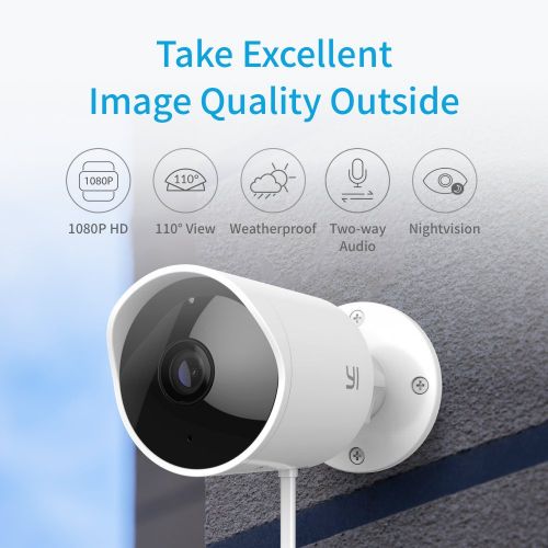  YI Outdoor Security Camera, 1080p Cloud Cam 2.4G Wireless IP Waterproof Night Vision Surveillance System with Two-Way Audio, Motion Detection, Activity Alert, Deterrent Alarm - iOS