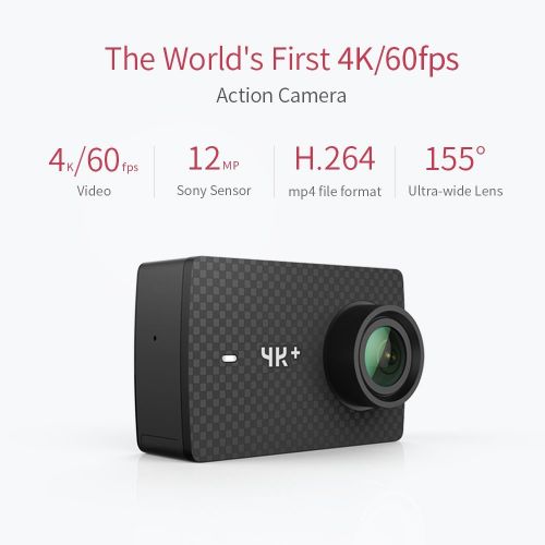  YI Technology YI 4K Plus Action Kamera 4K/60fps 12MP Action Cam mit 5,56 cm (2,2 Zoll) LCD Touchscreen 155° Weitwinkelobjektiv, Sprachbefehl, WiFi und App fuer IOS/Android - schwarz