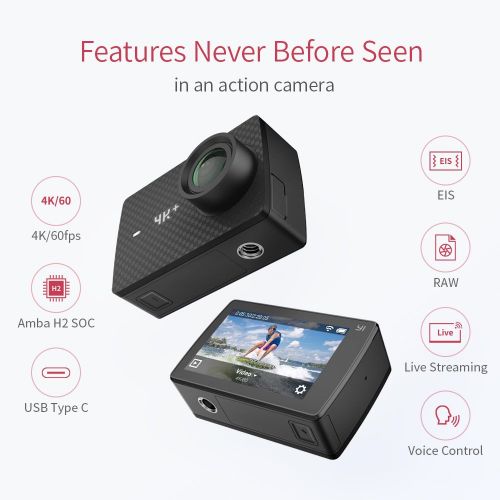  YI Technology YI 4K Plus Action Kamera 4K/60fps 12MP Action Cam mit 5,56 cm (2,2 Zoll) LCD Touchscreen 155° Weitwinkelobjektiv, Sprachbefehl, WiFi und App fuer IOS/Android - schwarz