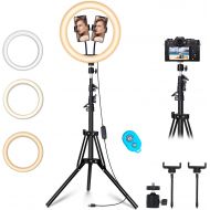 [아마존베스트]YICOE 12 Ring Light with Tripod Stand & 2 Phone Holder, Dimmable USB Beauty Ring Lights with Bluetooth Remote, LED Selfie Ring Light for Photography/Makeup/Live Stream,Compatible with iP