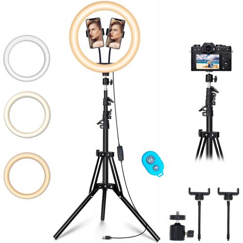  [아마존베스트]YICOE 12 Ring Light with Tripod Stand & 2 Phone Holder, Dimmable USB Beauty Ring Lights with Bluetooth Remote, LED Selfie Ring Light for Photography/Makeup/Live Stream,Compatible with iP