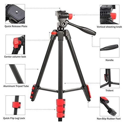  YIDOBLO ZOMEI T90 Lightweight Tripod Professional Bluetooth Remote Control Tripode Stand with Phone Holder for Camera Gopro Smartphone (ZOMEi T90 RED)