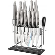 [아마존베스트]YIER Knife Sets,15 Pieces German High Carbon Stainless Steel Hollow Handle Self Sharpening Kitchen Knife Set with Finger Protection&Acrylic Stand-Best