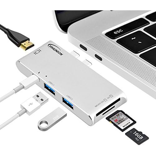  USB Type C Hub to HDMI Adapter, YIHUNION Multi Port USB-C Hub for MacBook Pro 13 15 Inch 20162017, 4K HDMI Output, Type C Power Delivery, Micro SDTF Card Reader, 2 USB 3.0 Ports