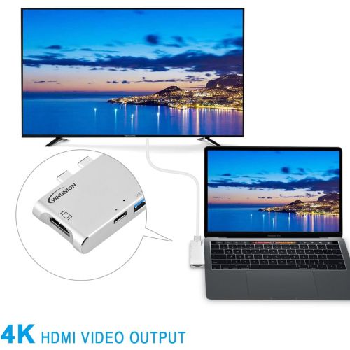  USB Type C Hub to HDMI Adapter, YIHUNION Multi Port USB-C Hub for MacBook Pro 13 15 Inch 20162017, 4K HDMI Output, Type C Power Delivery, Micro SDTF Card Reader, 2 USB 3.0 Ports
