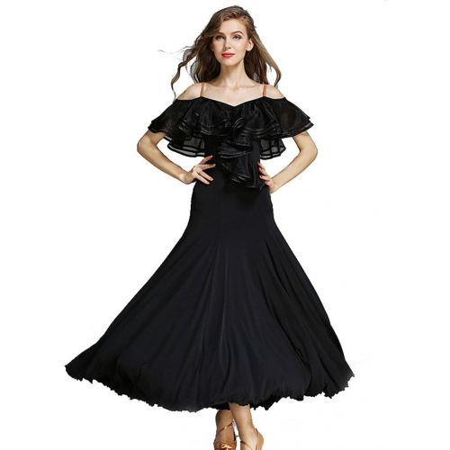  YILINFEIER Women French Classic Luxury Big Lotus Leaf Swing Ice Silk Latin Dance Costume Flamenco Ballroom Waltz Salsa Dance Dress