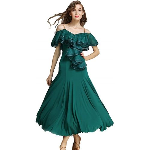  YILINFEIER Women French Classic Luxury Big Lotus Leaf Swing Ice Silk Latin Dance Costume Flamenco Ballroom Waltz Salsa Dance Dress