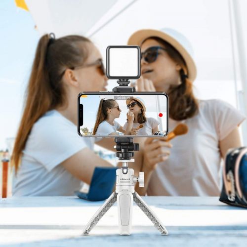  YILIWIT Mini Portable Camera Tripod for iPhone/Samsung/Google Smartphone Clamp/Action Cam/Webcam, Lightweight White Handle Travel Tripod, 1/4 Vlogging Table Tripod Stand Video Shooting Pho