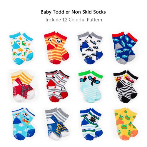  [아마존베스트]YIMALER Yimaler 12-Pack Anti-Slip Cotton Baby Socks Cute Animal Printed Ankle Socks with Grip for 12-36 Months Kids Soft Cartoon Socks for Toddler Boys & Girls …