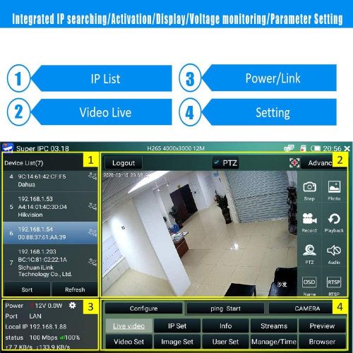  [아마존베스트]YIMEI Direct 7 Inch IP Camera Tester Security CCTV Tester Monitor-Support 6K IP/Coax/Analog Camera-with HDMI in&Out/Power Output/PTZ Control/IP Searching/Network Tool