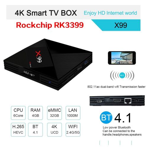  YIMOHWANG X99 Smart TV Box Android 7.1 RAM 4GB ROM 32GB UHD 4K 2.4G  5G WiFi BT4.1 HDR10 HD Media Player w 2.4G Air Mouse Remote Control