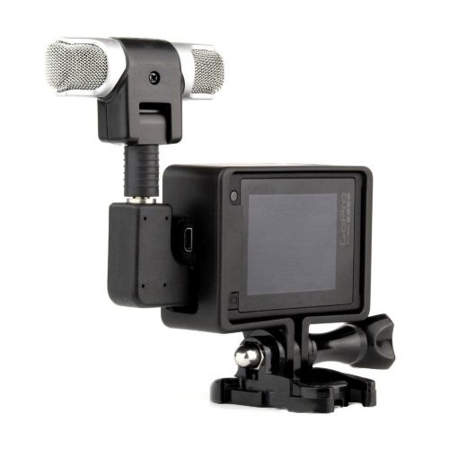  YINGGE GoPro Professional Audio-Aufnahme Externe Stereo-Mikrofon mit Adapter + Stander Rahmen Gehause fuer GoPro Hero 3+ 4 Kamera