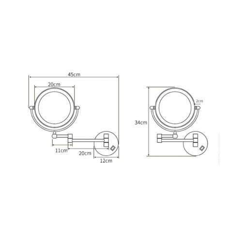  YIRE Bathroom mirror Bathroom Mirror, Rechargeable with Led Light Makeup Mirror Folding Wall Mounted Retractable Bathroom Wall Double Sided Magnifier (Color : Brass, Size : Concealed)