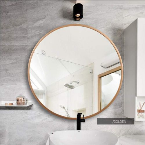  YIRE Bathroom mirror Round Quality Bathroom Mirror, Aluminum Vanity Mirror, Bathroom Mirror, Wall Mirror, Large Shaving Mirror, Decorative Mirror (Color : Golden, Size : 7070cm)