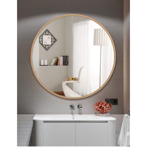  YIRE Bathroom mirror Round Quality Bathroom Mirror, Aluminum Vanity Mirror, Bathroom Mirror, Wall Mirror, Large Shaving Mirror, Decorative Mirror (Color : Golden, Size : 7070cm)