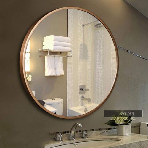  YIRE Bathroom mirror Round Quality Bathroom Mirror, Aluminum Vanity Mirror, Bathroom Mirror, Wall Mirror, Large Shaving Mirror, Decorative Mirror (Color : Golden, Size : 7070cm)