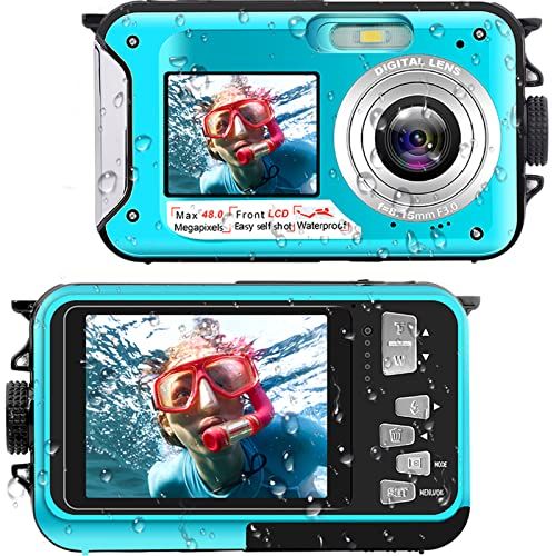  YISENCE Waterproof Digital Camera Underwater Camera Full HD 2.7K 48 MP Video Recorder Selfie Dual Screens 16X Digital Zoom Flashlight Waterproof Camera for Snorkeling (DV806)