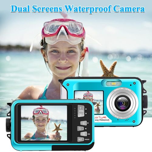  YISENCE Waterproof Digital Camera Underwater Camera Full HD 2.7K 48 MP Video Recorder Selfie Dual Screens 16X Digital Zoom Flashlight Waterproof Camera for Snorkeling (DV806)