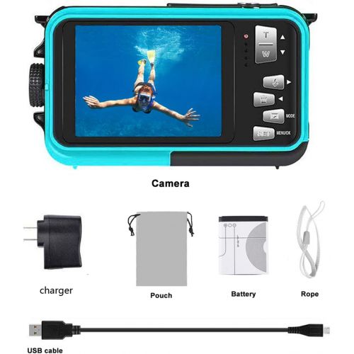  YISENCE Waterproof Digital Camera Underwater Camera Full HD 2.7K 48 MP Video Recorder Selfie Dual Screens 16X Digital Zoom Flashlight Waterproof Camera for Snorkeling (DV806)