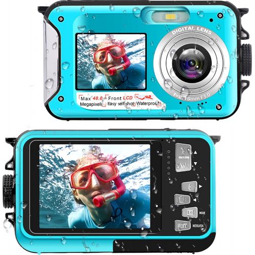  YISENCE Waterproof Digital Camera Underwater Camera Full HD 2.7K 48 MP Video Recorder Selfie Dual Screens 16X Digital Zoom Flashlight Waterproof Camera for Snorkeling (DV806)