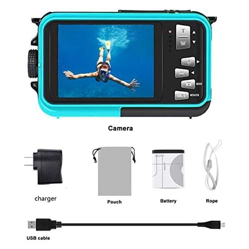  YISENCE Waterproof Digital Camera Underwater Camera Full HD 2.7K 48 MP Video Recorder Selfie Dual Screens 16X Digital Zoom Flashlight Waterproof Camera for Snorkeling (DV806)