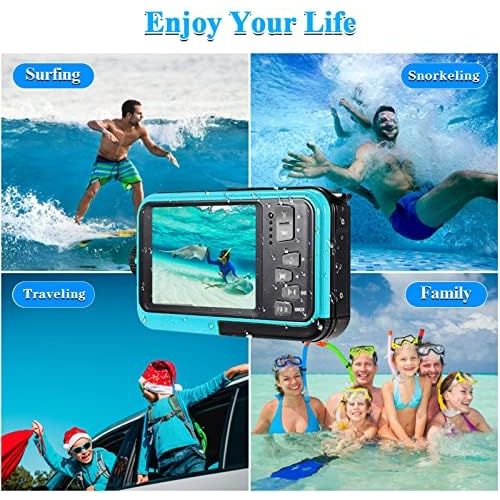  YISENCE Waterproof Digital Camera Underwater Camera Full HD 2.7K 48 MP Video Recorder Selfie Dual Screens 16X Digital Zoom Flashlight Waterproof Camera for Snorkeling (DV806)