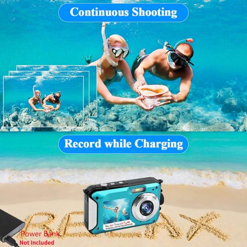  YISENCE Waterproof Digital Camera Underwater Camera Full HD 2.7K 48 MP Video Recorder Selfie Dual Screens 16X Digital Zoom Flashlight Waterproof Camera for Snorkeling (DV806)