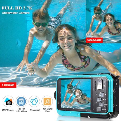  YISENCE Underwater Camera FHD 2.7K 48 MP Waterproof Digital Camera Selfie Dual Screen Full-Color LCD Displays Waterproof Digital Camera for Snorkeling (806BC)