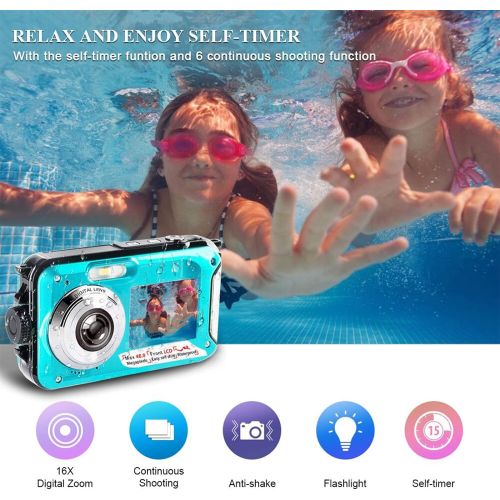  YISENCE Underwater Camera FHD 2.7K 48 MP Waterproof Digital Camera Selfie Dual Screen Full-Color LCD Displays Waterproof Digital Camera for Snorkeling (806BC)