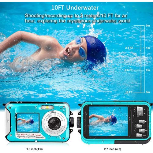  YISENCE Underwater Camera FHD 2.7K 48 MP Waterproof Digital Camera Selfie Dual Screen Full-Color LCD Displays Waterproof Digital Camera for Snorkeling (806BC)