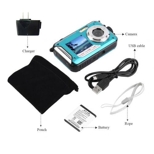  YISENCE Waterproof Digital Camera Underwater Camera 24 MP Video Recorder Full HD 1080P Selfie Dual Screen Waterproof Camera DV Recording Point and Shoot Digital Camera